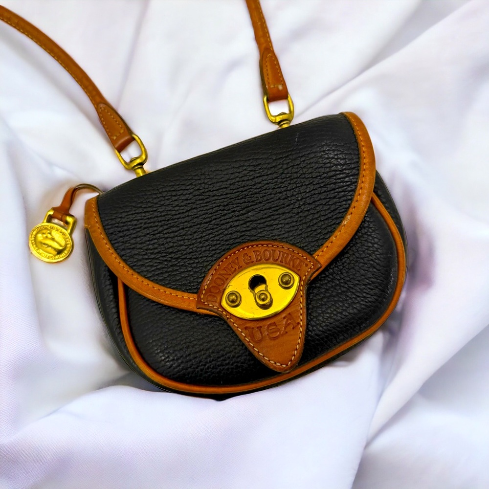 COPY - Vintage DOONEY & BOURKE Mini Cavalry Black and Tan Leather Crossbody